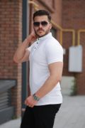 Erkek çizgi Dokulu çıtçıt Yakalı Kısa Kollu T-shirt resmi